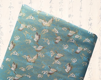 Tissu japonais, bleu, tissu coton, tissus japonais, traditionnel, tissu patchwork, grue japonaises, tissu grue, grues - Tsuru bleu turquoise