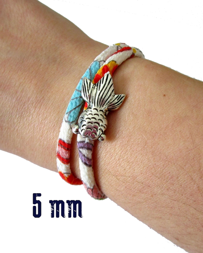 Bracelet double rang, bracelet multirangs, bracelet tissu japonais, bijou japonais, cordon chirimen, tissu japonais, carpe koï image 3