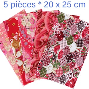 Japanese fabric, lot 5 coupons 20 x 25 cm, Japanese fabrics, cotton fabric, haberdashery, sewing, DIY - Pink