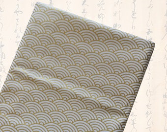 Tissu japonais, seigaiha, tissus japonais, tissu coton, tissu patchwork, vagues - motifs vagues seigaiha or blanc