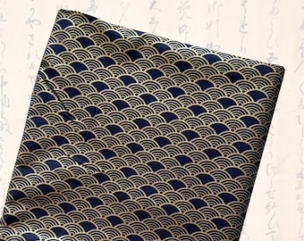 Tissu japonais, seigaiha, noir et or, tissus japonais, tissu coton, tissu patchwork, vagues - motifs vagues seigaiha or noir