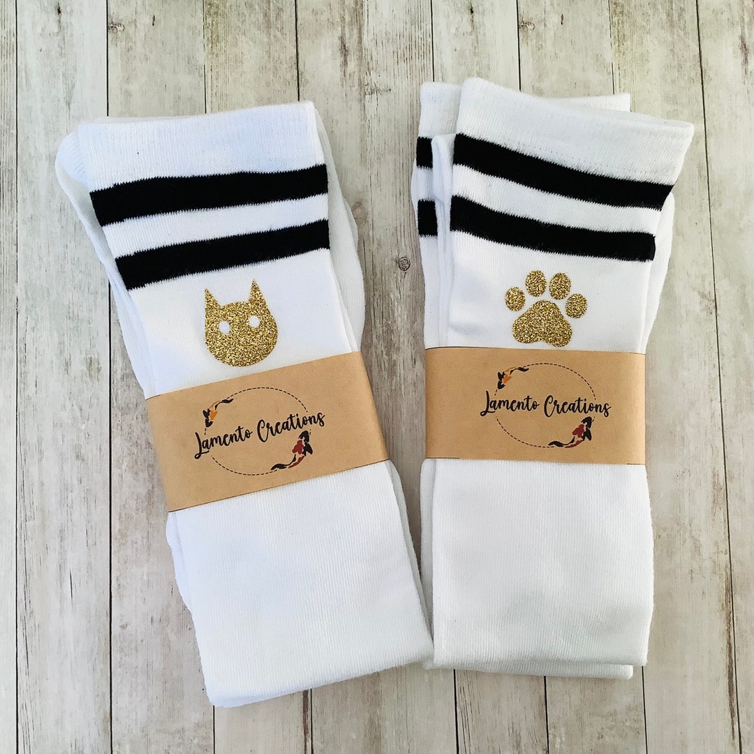 White Cat Socks With Black Stripes High Cat Socks With 2 - Etsy