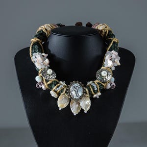 Handmade Pink Quartz Statement Necklace: Agate, Pearl & Mother of Pearl