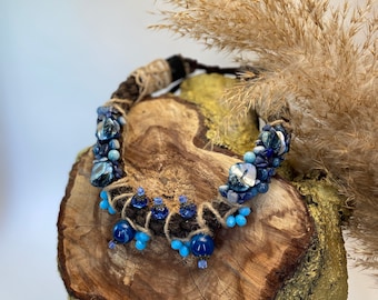 Handmade Statement Necklace, Blue Beaded Necklace, Bold Fashion Jewelry, Gift for Her, Lapis Lazuli