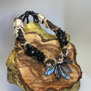 Raw black tourmaline crystal necklace, Black tourmaline women necklace, Natural black tourmaline pendant, Mother of pearl necklace