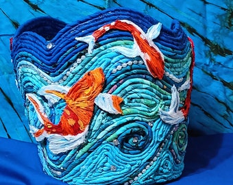 Koi fish in the Tea Garden - Textile Soft Sculpture