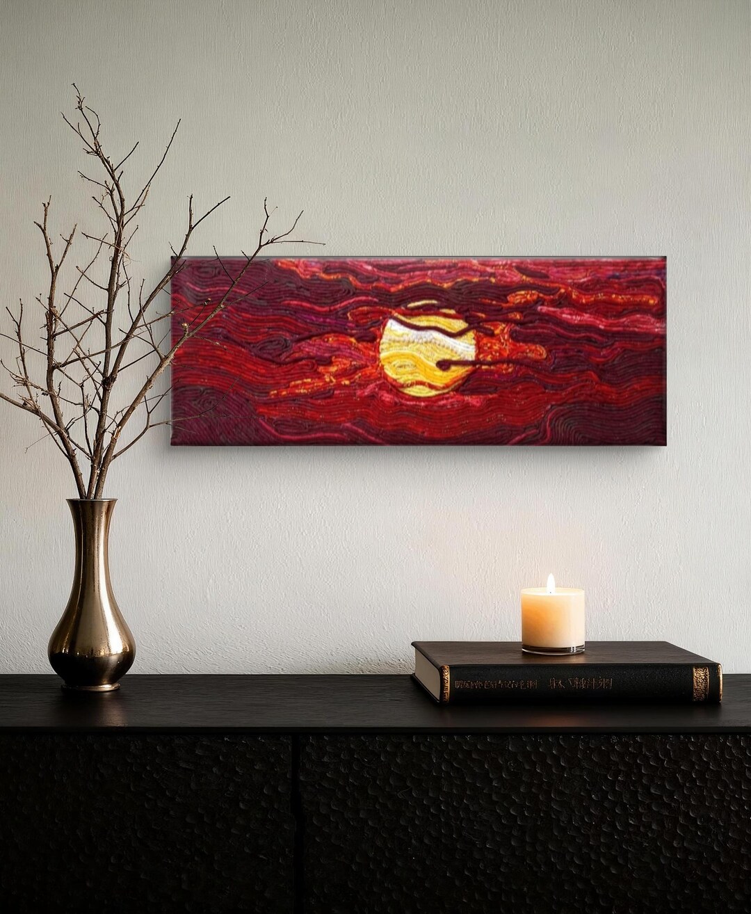 Textile Wall Art - Crimson Sunset, Original Fabric Canvas Sculpture - Etsy
