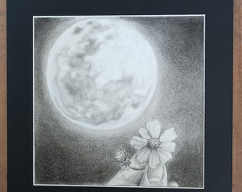 A Gift for the Super Moon - Wall Art - Charcoal Pencils Painting - Painting