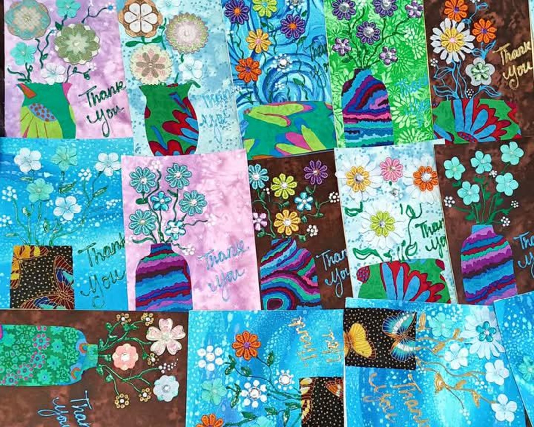 Set of 6 Thank You Greetings Greeting Cards Bundle Set of 6 Fabric ...