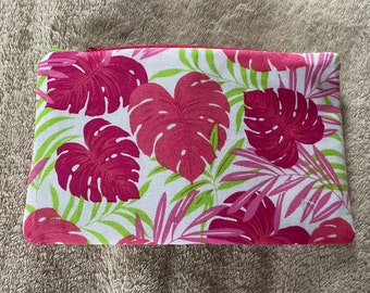 Zipper Pouch - Pink tropical leaves