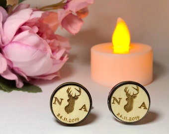 Stag cufflinks / Deer cufflinks / Wood cufflinks for Groomsmen / Personalized Wedding cuff links / Rustic wedding / cufflinks for men