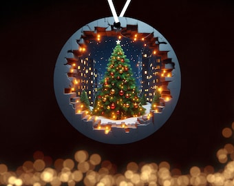 3D Christmas Santa Break Through Ornament Sublimation PNG, 10 Files bundle ornament, Instant Digital Download, Christmas Round Ornament PNG