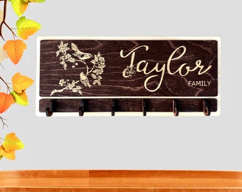 Entryway Organizer, Key Holder For Wall, Wall key holder, Key Rack, Last Name Sign Established Sign Key Hook, Newlywed Gift