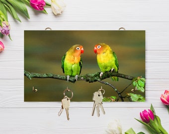 Personalized Love Birds Key Holder, decorative key holder for wall, wall hooks, birds key hanger, Housewarming Gift, Wedding Gift