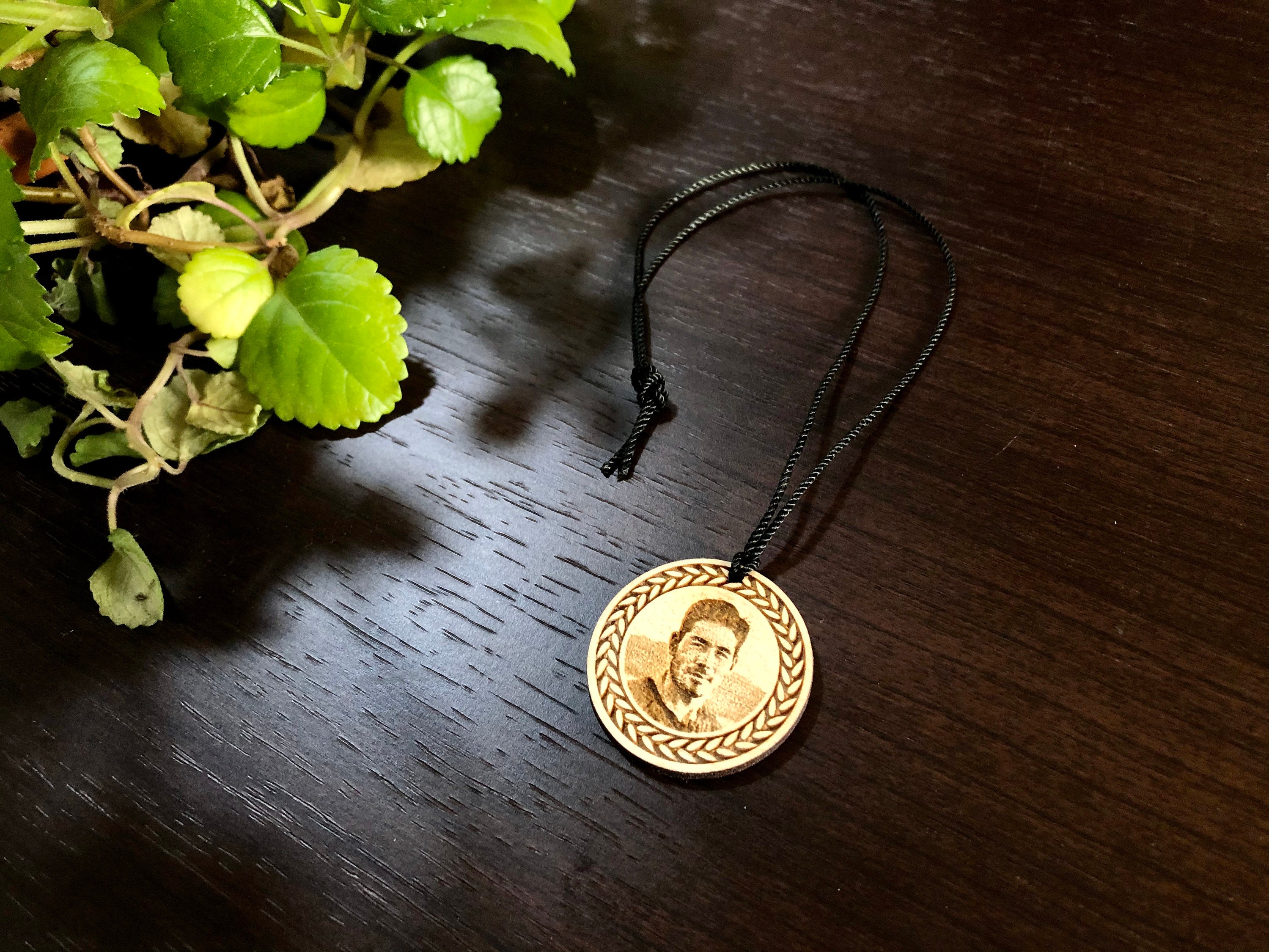 Photo Necklace / Wood necklace / Engraved Picture necklace / Etsy