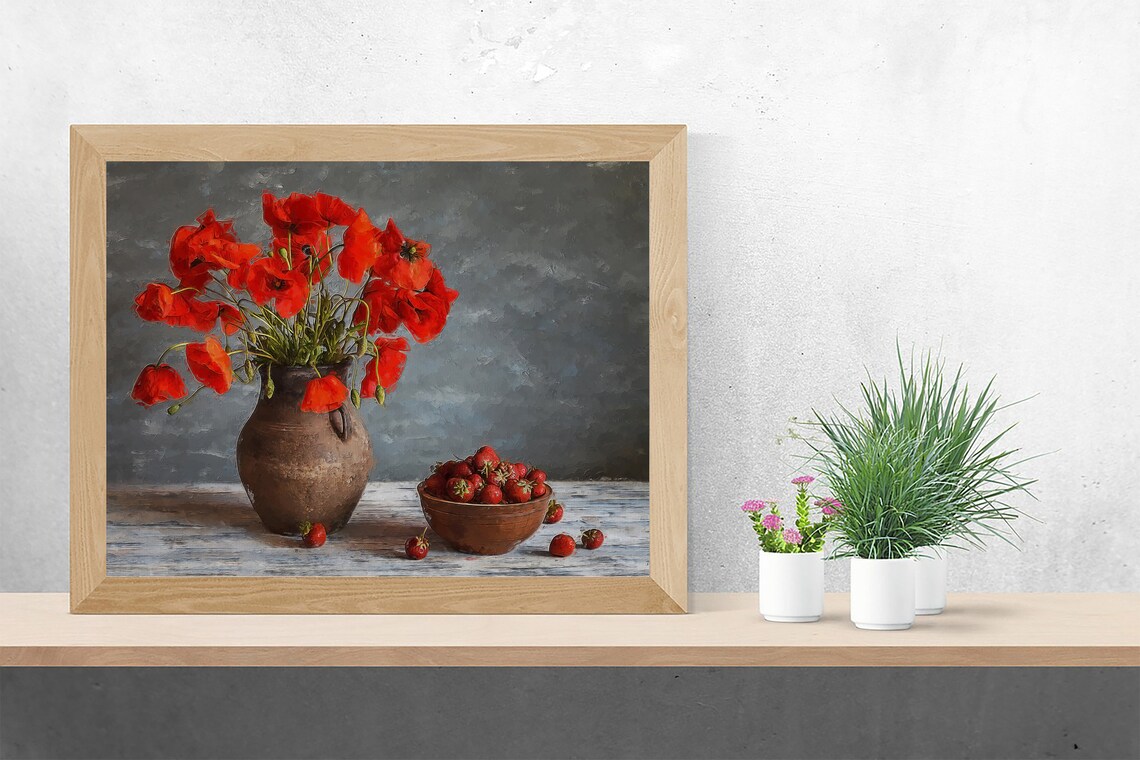 Painted Red Flowers Wall Decor Flowers Oil Painting Flowers Etsy