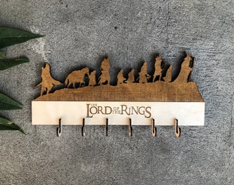 wall key holder Lord of the Rings, wood key organizer / entryway wall hanging LOTR theme / Lord of the Ring gifts