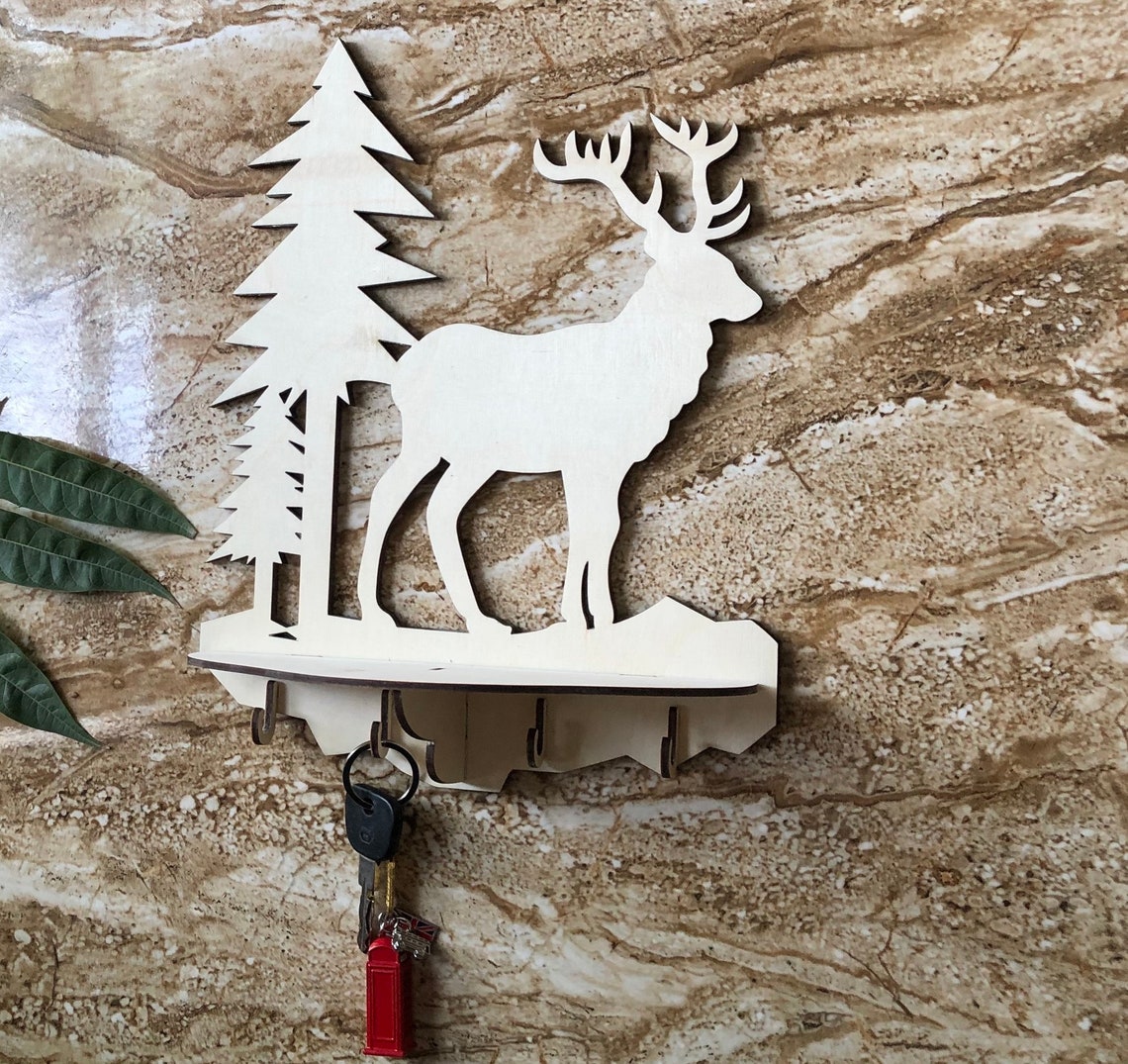 Wall Key Holder With Shelf / Deer Wall Art / Key Holder for Etsy