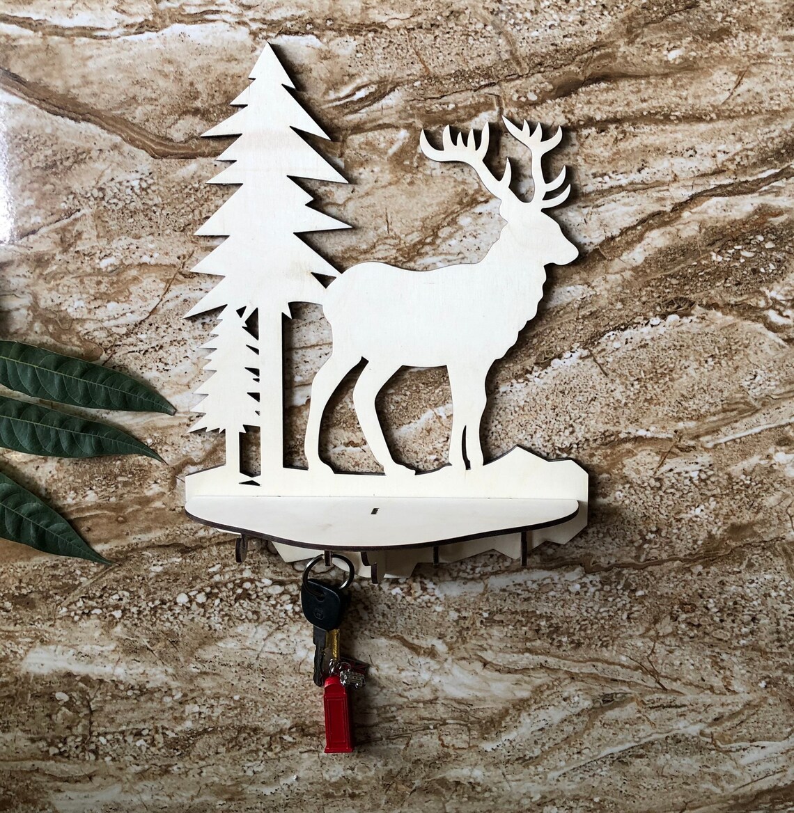 Wall Key Holder With Shelf / Deer Wall Art / Key Holder for Etsy