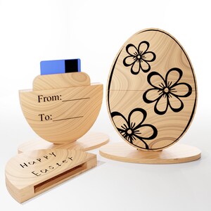 Archivo cortado con láser de huevo de Pascua, archivo SVG con soporte de tarjeta de regalo personalizado, descarga digital