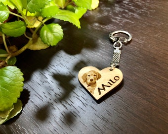 Personalized Dog memorial Keychain pet photo Key chain engraved dog portrait heart key ring