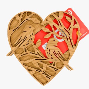 Gift card holder birds heart SVG laser cut gift card template  / commerical license