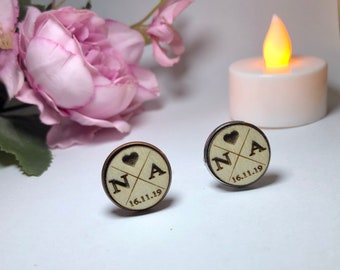 Groomsmen wedding cufflinks for men personalized wedding cufflinks custom wood cufflink gift for him