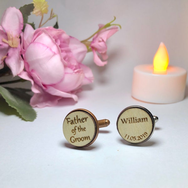 Father of the Groom cufflinks / Wooden cufflinks / Wedding date cuff links / I'll always be your little girl / custom cufflinks