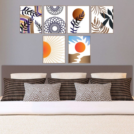 Boho Wall Art Set of 6 Modern Wall Decor Print Bohemian - Etsy