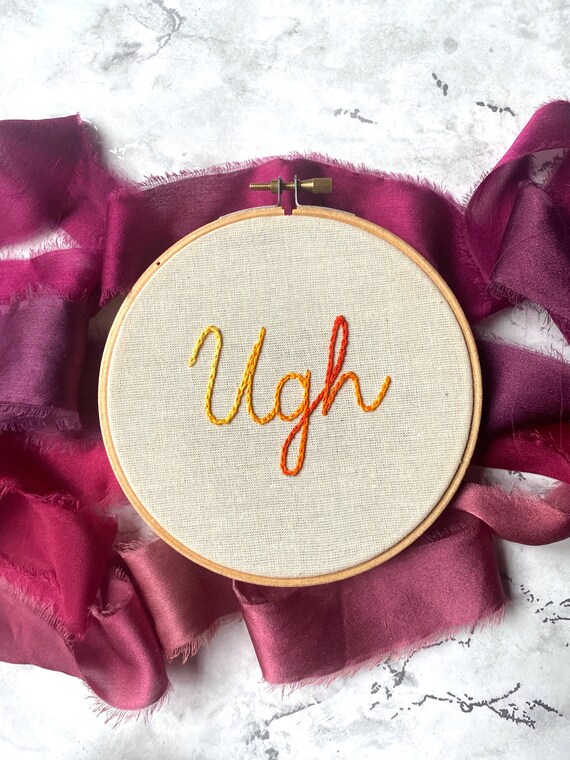 Yellow Ugh Hand Embroidery Hoop - Snarky Funny