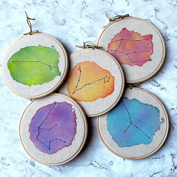 Custom Constellation Watercolour Embroidery Hoop