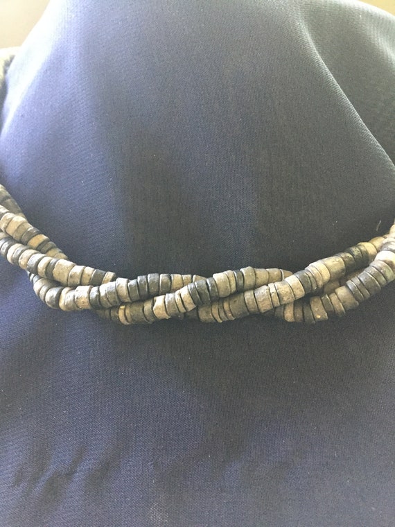 VINTAGE -  18 inch multi strand clay beads grey a… - image 1