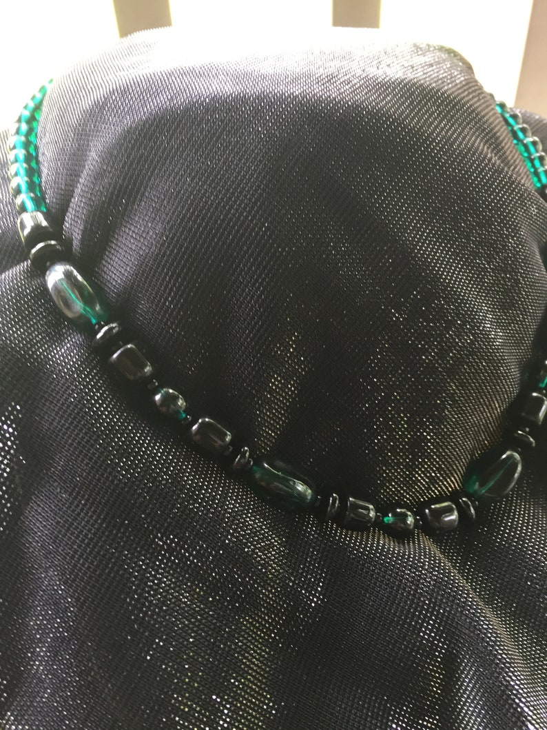 VINTAGE vintage but never worn 18 inches black and green glass beads in this necklace ....