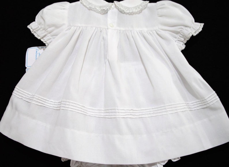 Newborn girls 2pc white basiste baby dress with blue floral hand embroidery French lace trim~Easter~Take Me Home