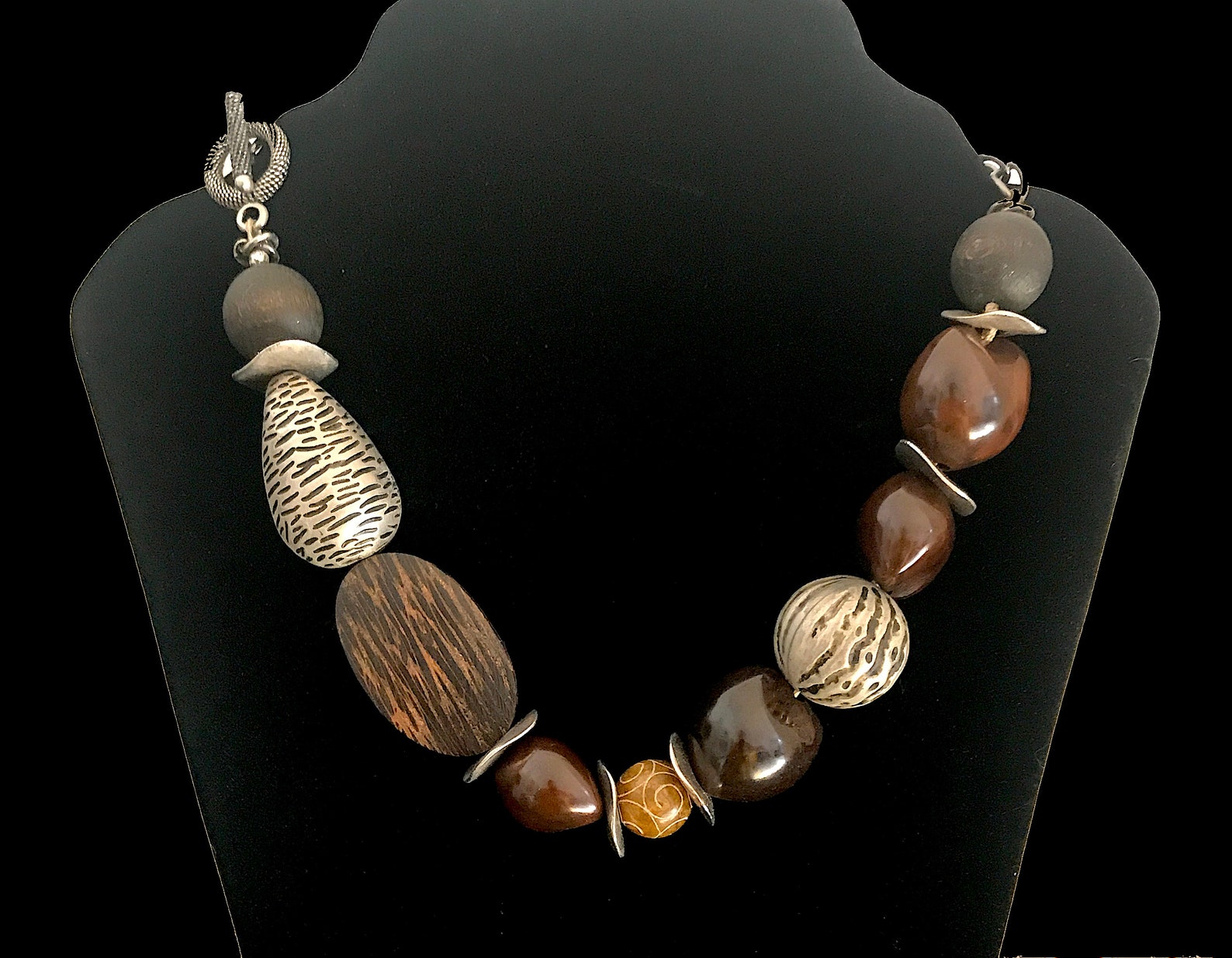 Wooden Beads, Kukui Nut Beads and Antique Silver Accents Necklace - Etsy