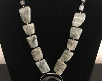 Rutilated Quartz and Agate Gemstones, Onyx Pendant