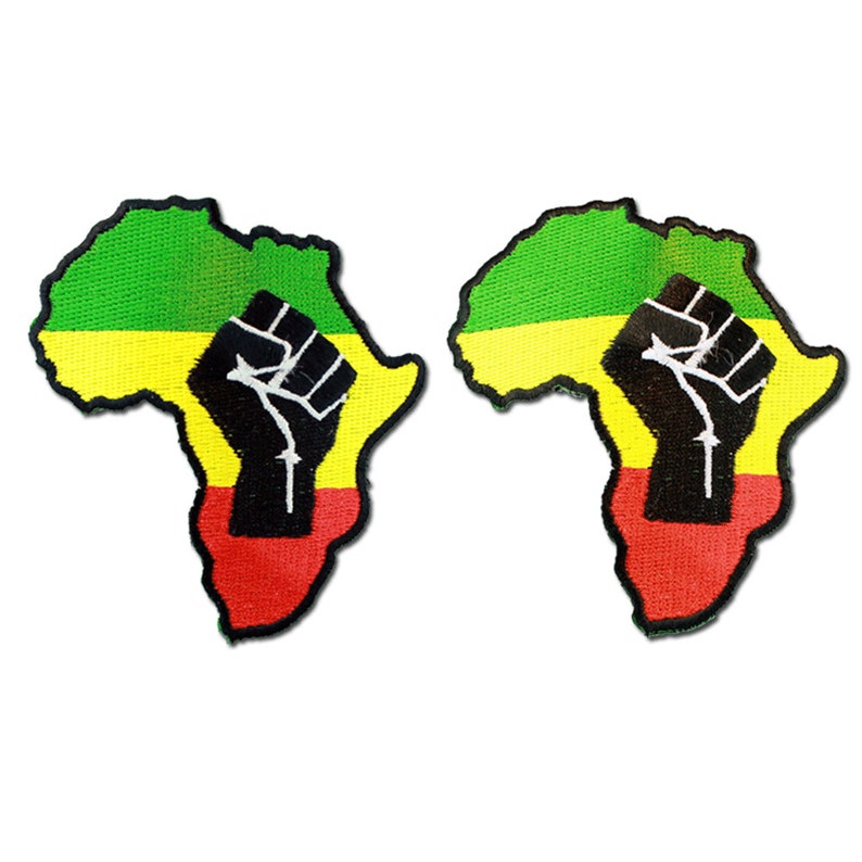 Rasta Green Yellow Red Black Power Fist Symbol in Africa Map Large Embroidered Iron or Sew on Patch-1 or 2 Pieces Deal