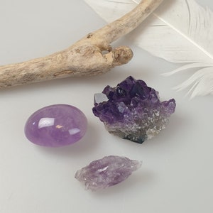 Amethyst Crystal Healing Set / Amethyst Druse, Amethyst Point, Amethyst Tumbled Pebble // Crystal healing, amethyst amethysts