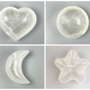 Selenite Moon Star Heart Bowl - White Plaster Bowl Morocco Stone // Rough Selenite Moon Star Heart / Selenite bowl