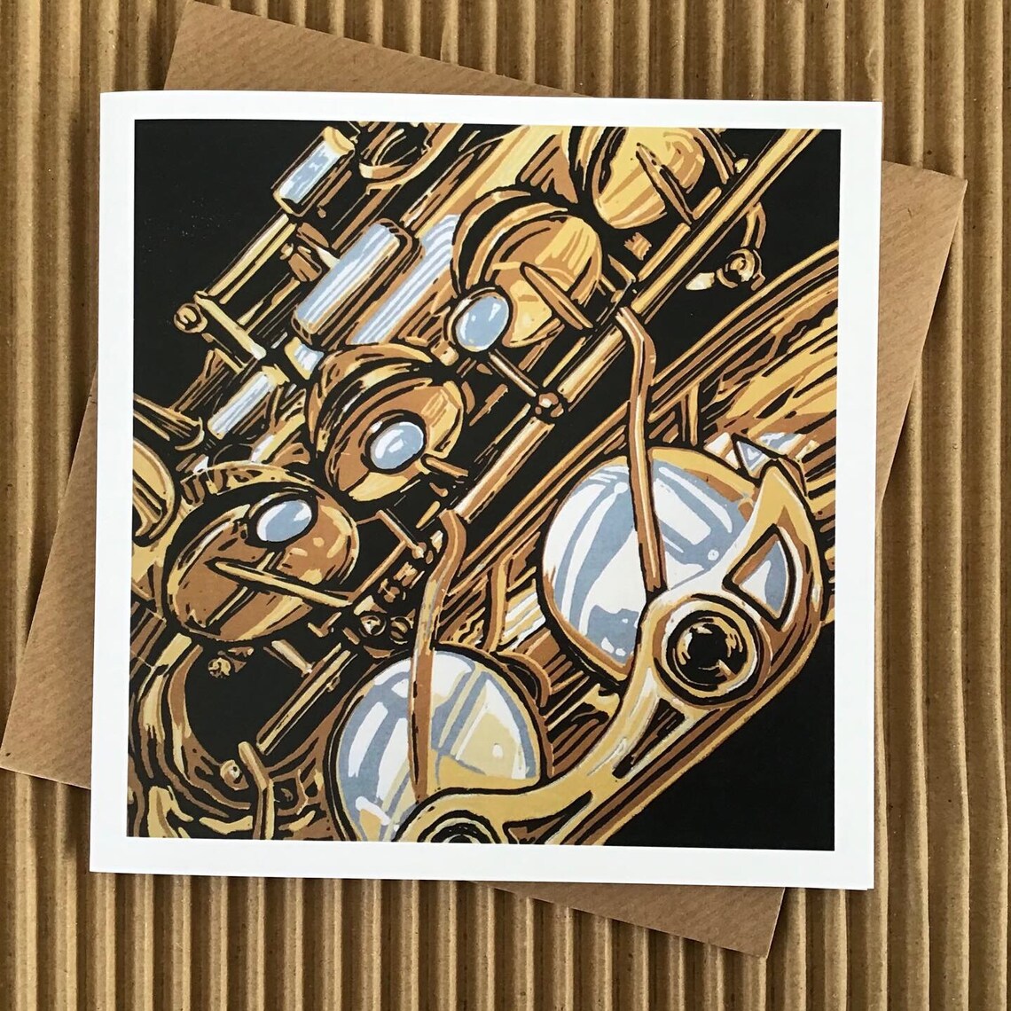 Saxophone Greetings Card Musical Instrument Notecard Music Etsy