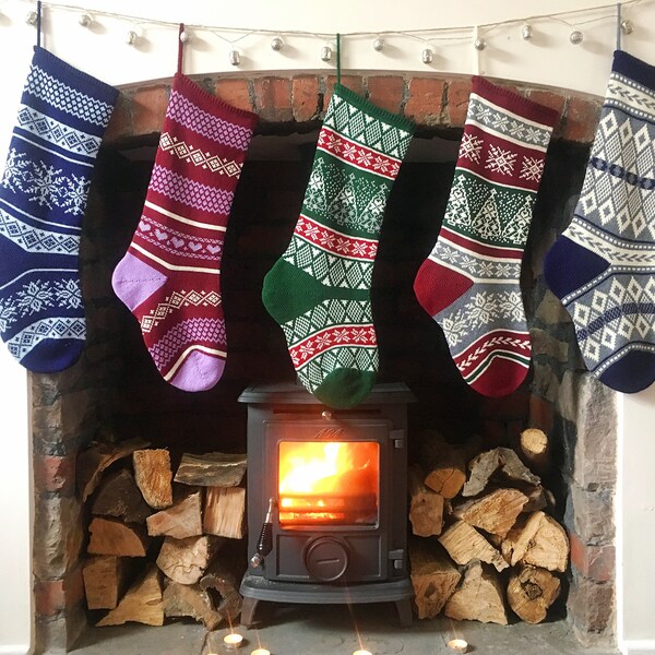 Personalised Knitted Christmas Stockings, Fair Isle, Traditional, Large Size