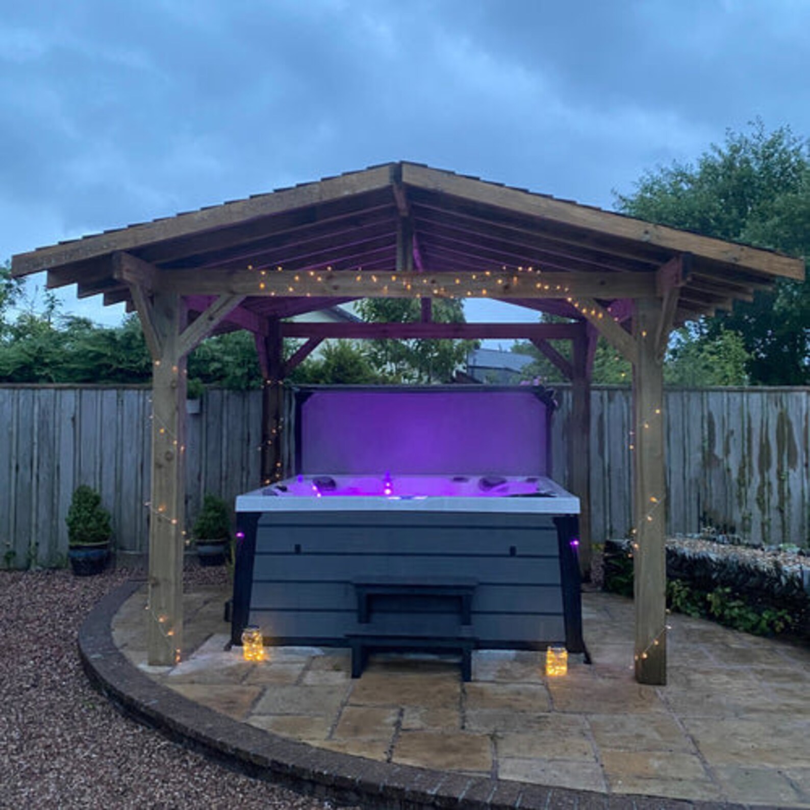 Rustic Wooden Gazebo Hot Tub Canopy, Permanent Timber Garden Gazebo