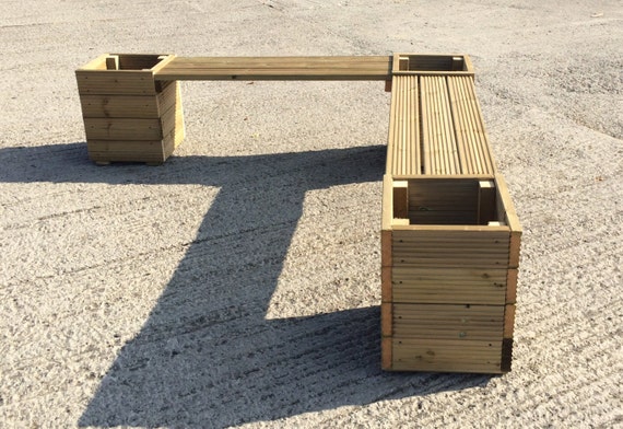 Wooden Garden Corner Bench With Planters Combination Seat Etsy