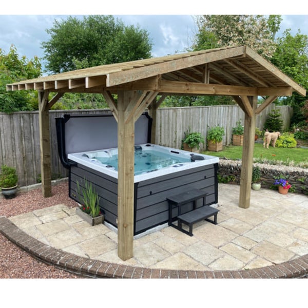 Rustic Wooden Gazebo Hot Tub Canopy, Permanent Timber Garden Gazebo Shelter | All Sizes