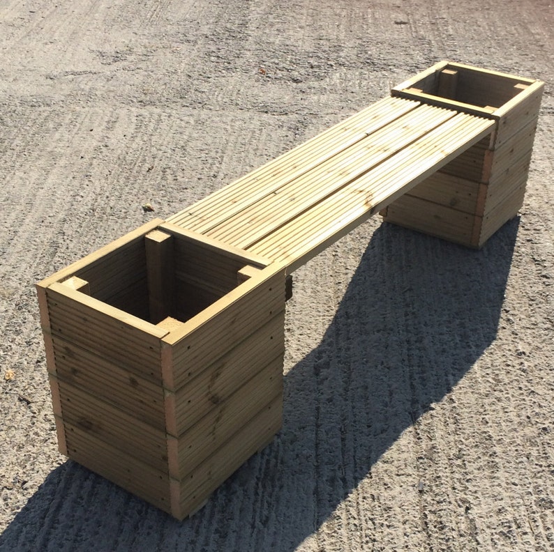 Large Square Decking Wooden Garden Planter &amp; Bench