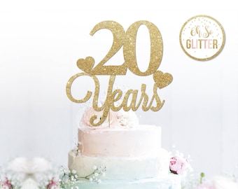 20 years glitter cake topper, anniversary, birthday, gold cake topper, glitter cake topper, custom, personalised, 20 30 40 any number colour