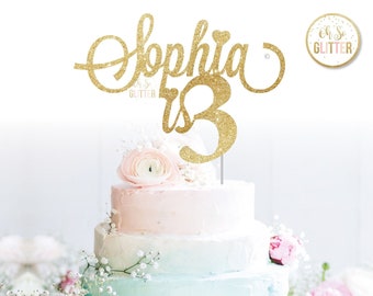 Sophia is 3 cake topper, Birthday, Gold cake topper, glitter cake topper, custom, personalised, birthday, 3,4,5,6,7,8,9