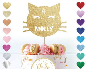 Cat kitty cake topper, cat party birthday glitter cake topper, custom, personalised, cake topper, cake decoration Cat kitten halloween