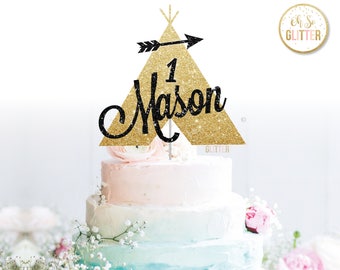 Wild One cake topper, Teepee topper, Name cake topper, personalised cake topper, gold glitter cake topper, first birthday topper,cake