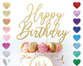 Happy Birthday cake topper, new italic glitter cake topper, gold glitter cake topper,celebration, birthday party